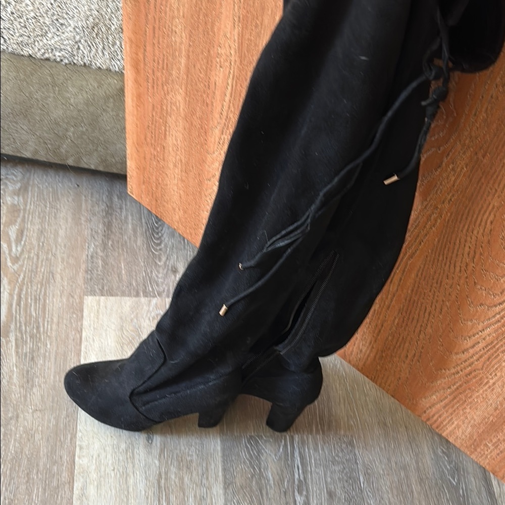 Black Suede Women's Boots thigh high